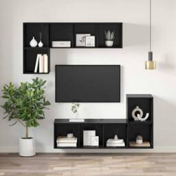 Berkfield Home TV Cabinet Black oak 37 x 37 x 107 cm Engineered wood - thumbnail 6