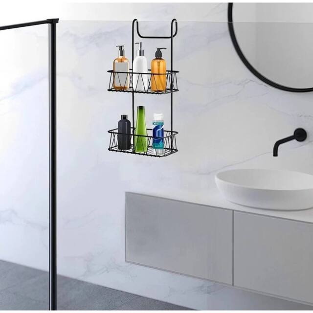 EONLION BLACK Shower Screen Caddy Plastic Coated Non Rusty - image 1