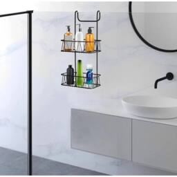 EONLION BLACK Shower Screen Caddy Plastic Coated Non Rusty - thumbnail 1