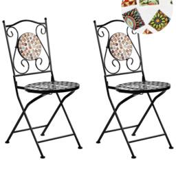Wyld and Coco Black Metal Folding Garden Chairs with Mosaic Backrest - Set of 2 - thumbnail 2