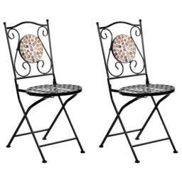Wyld and Coco Black Metal Folding Garden Chairs with Mosaic Backrest - Set of 2 - thumbnail 3