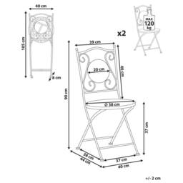 Wyld and Coco Black Metal Folding Garden Chairs with Mosaic Backrest - Set of 2 - thumbnail 4