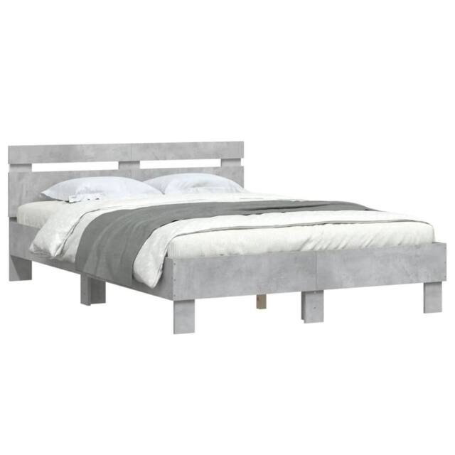 Berkfield Home Durable Bed Frame with LED without Mattress Concrete Grey 120x200 cm - Size: Small Double - image 1