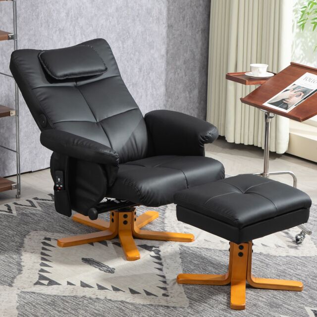 HOMCOM Massage Recliner Chair with Footstool & Hidden Storage in Black - image 1
