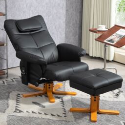 HOMCOM Massage Recliner Chair with Footstool & Hidden Storage in Black - thumbnail 1