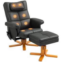 HOMCOM Massage Recliner Chair with Footstool & Hidden Storage in Black - thumbnail 2