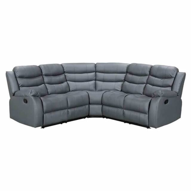 SquareBoxx Milano Leather Large Corner Recliner Sofa in Grey - image 1