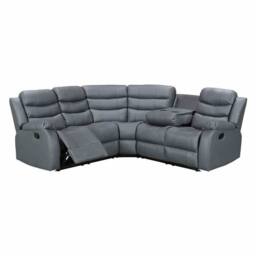 SquareBoxx Milano Leather Large Corner Recliner Sofa in Grey - thumbnail 3