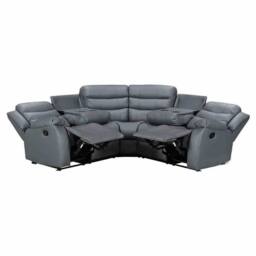 SquareBoxx Milano Leather Large Corner Recliner Sofa in Grey - thumbnail 2