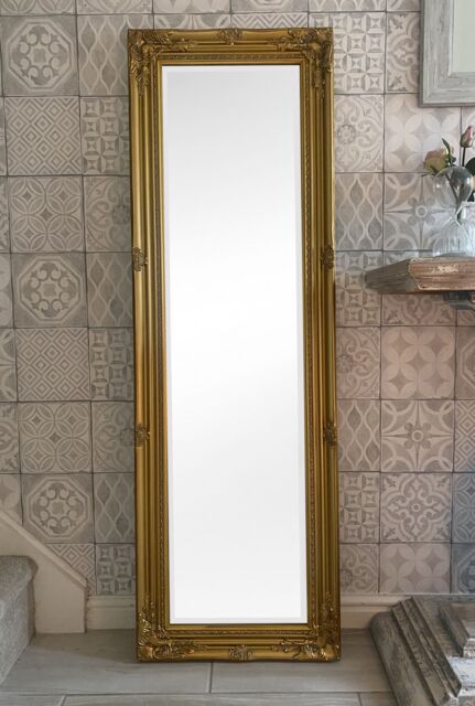 Downton Interiors Antique Gold Tall Ornate Dressing Wall Mirror with Bevelled Glass 142cm - image 1