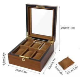 Kelvenix 6 Grids High Quality Watch Box, Watch Display & Storage Case in Brown - thumbnail 2