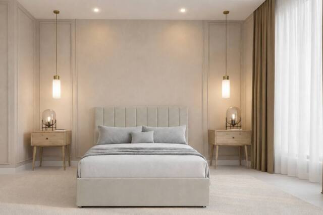 "Chester & Oakley Lunar Plush Divan Bed Base 2 Drawers Foot-End - 54"" Headboard in Cream - Size: Double" - image 1