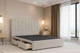 "Chester & Oakley Lunar Plush Divan Bed Base 2 Drawers Foot-End - 54"" Headboard in Cream - Size: Double" - thumbnail 2
