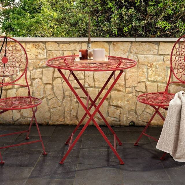 Wyld and Coco Red Iron Foldable Bistro Table UV-Resistant Outdoor - image 1