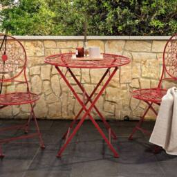 Wyld and Coco Red Iron Foldable Bistro Table UV-Resistant Outdoor