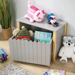 FORGEVIO Toy Box Storage Bench Seat Ottoman Bedroom Furniture Grey - thumbnail 4