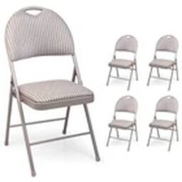 EONLION 4PCS Metal Folding Chair High Back Foldable Padded Seat in Beige