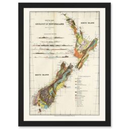 Artery8 Vintage Map 1883 Hector Sketch New Zealand Geology Aotearoa Artwork Framed Wall Art Print A4 in Black - thumbnail 1