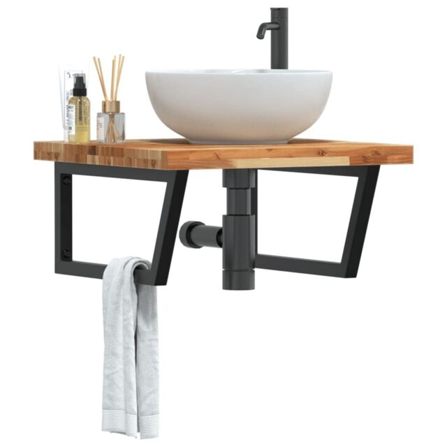 Berkfield Home Basin Shelf Wall Mounted Steel & Solid Wood Acacia in Brown - image 1