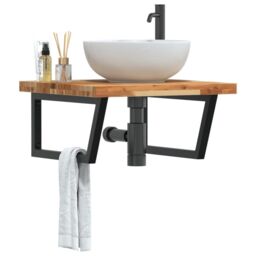 Berkfield Home Basin Shelf Wall Mounted Steel & Solid Wood Acacia in Brown - thumbnail 1