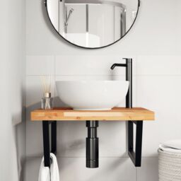 Berkfield Home Basin Shelf Wall Mounted Steel & Solid Wood Acacia in Brown - thumbnail 3