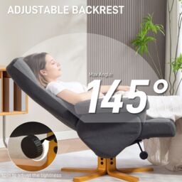 HOMCOM Linen Recliner Chair & Footstool Wooden Base Grey - thumbnail 4