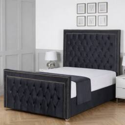 Living Comfort Bedz Metro Plush Velvet Upholstered Bed Slatted Base with 48Inch Headboard in Charcoal - Size: Small Double - thumbnail 1