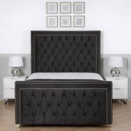 Living Comfort Bedz Metro Plush Velvet Upholstered Bed Slatted Base with 48Inch Headboard in Charcoal - Size: Small Double - thumbnail 2