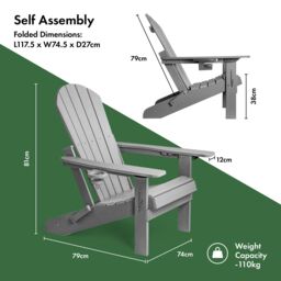 VonHaus Westport Reclining HDPE Folding Adirondack Garden Chair in Grey - Size: 1 Pack - thumbnail 9