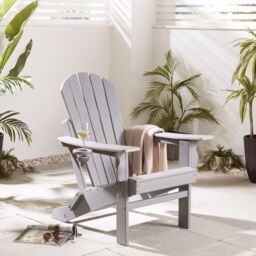 VonHaus Westport Reclining HDPE Folding Adirondack Garden Chair in Grey - Size: 1 Pack - thumbnail 1