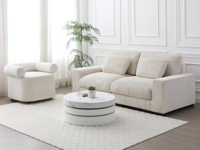 Vente-unique Round Swivel Coffee Table With 1 Niche In MDF - White Marble Effect - image 1