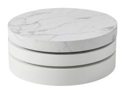 Vente-unique Round Swivel Coffee Table With 1 Niche In MDF - White Marble Effect - thumbnail 2