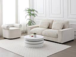 Vente-unique Round Swivel Coffee Table With 1 Niche In MDF - White Marble Effect - thumbnail 3