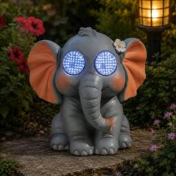 Marco Paul Solar Blinkin Elephant Garden Ornament in Grey - Size: 20 cm