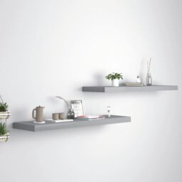 Berkfield Home Floating Wall Shelves 2 pcs Grey 90x23.5x3.8 cm MDF - thumbnail 1