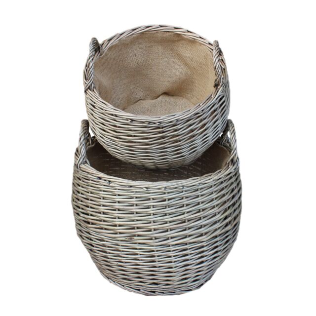 Red Hamper Wicker Antique Wash Stumpy Basket Set of 2 in Brown - image 1