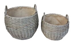 Red Hamper Wicker Antique Wash Stumpy Basket Set of 2 in Brown - thumbnail 2