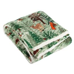 Furn Lodge Wood Sherpa Fleece Throw in Green - Size: 130 cm x 180 cm