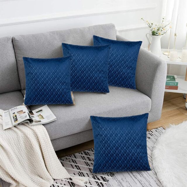 Luxury Living Luxurious Textured Velvet Cushions Set of 4 - Soft Plush Fibre Pads, Vibrant Colours for Sofa & Bed Décor in Navy - Size: 45 cm x 45 cm - image 1