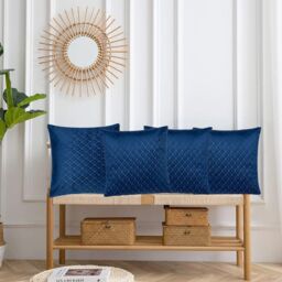 Luxury Living Luxurious Textured Velvet Cushions Set of 4 - Soft Plush Fibre Pads, Vibrant Colours for Sofa & Bed Décor in Navy - Size: 45 cm x 45 cm - thumbnail 5