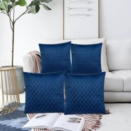 Luxury Living Luxurious Textured Velvet Cushions Set of 4 - Soft Plush Fibre Pads, Vibrant Colours for Sofa & Bed Décor in Navy - Size: 45 cm x 45 cm - thumbnail 6