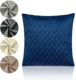 Luxury Living Luxurious Textured Velvet Cushions Set of 4 - Soft Plush Fibre Pads, Vibrant Colours for Sofa & Bed Décor in Navy - Size: 45 cm x 45 cm - thumbnail 3