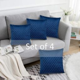 Luxury Living Luxurious Textured Velvet Cushions Set of 4 - Soft Plush Fibre Pads, Vibrant Colours for Sofa & Bed Décor in Navy - Size: 45 cm x 45 cm - thumbnail 4