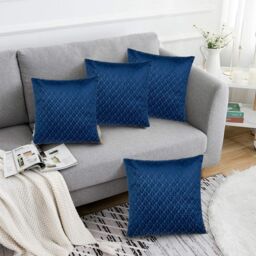 Luxury Living Luxurious Textured Velvet Cushions Set of 4 - Soft Plush Fibre Pads, Vibrant Colours for Sofa & Bed Décor in Navy - Size: 45 cm x 45 cm - thumbnail 1