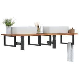 Berkfield Home Basin Shelf Wall Mounted Steel & Solid Wood Acacia in Brown - thumbnail 2