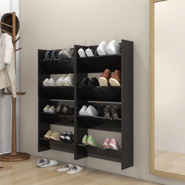 Berkfield Home Wall Shoe Cabinets 4 pcs High Gloss Black 60x18x60 cm Engineered Wood - Size: 60 x 18 x 60 cm - image 1