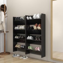 Berkfield Home Wall Shoe Cabinets 4 pcs High Gloss Black 60x18x60 cm Engineered Wood - Size: 60 x 18 x 60 cm - thumbnail 1