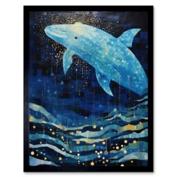"Artery8 Wall Art Print Blue Whale Breach in Winter Waters Moonlit Seascape Waves Art Framed in Black - Size: W12"" x H16""" - thumbnail 1