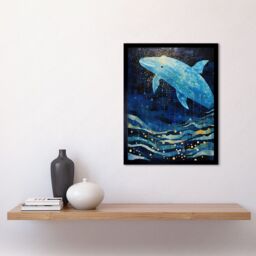 "Artery8 Wall Art Print Blue Whale Breach in Winter Waters Moonlit Seascape Waves Art Framed in Black - Size: W12"" x H16""" - thumbnail 2