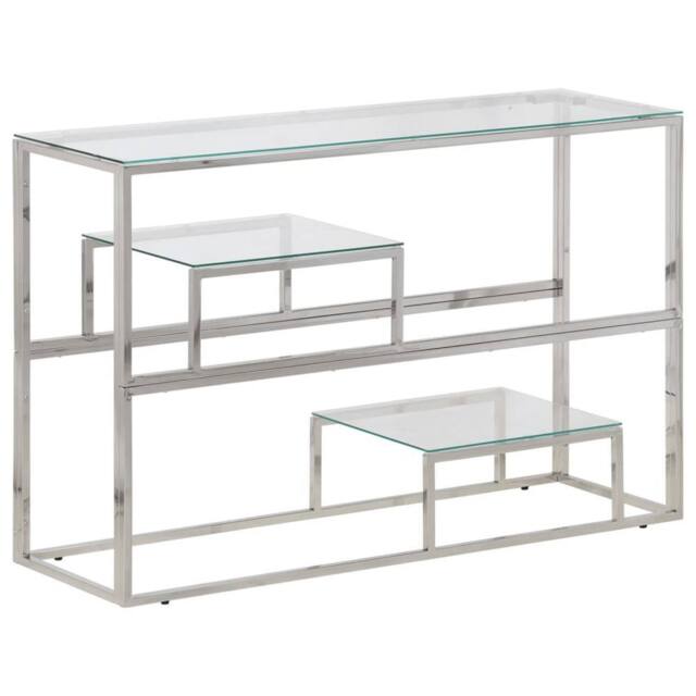 Berkfield Home Console Table Silver Stainless Steel & Tempered Glass - image 1